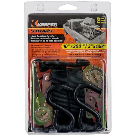Keeper 10'X1" Ratchet Tie-Down, 300Lbs WLL, PK2 5511
